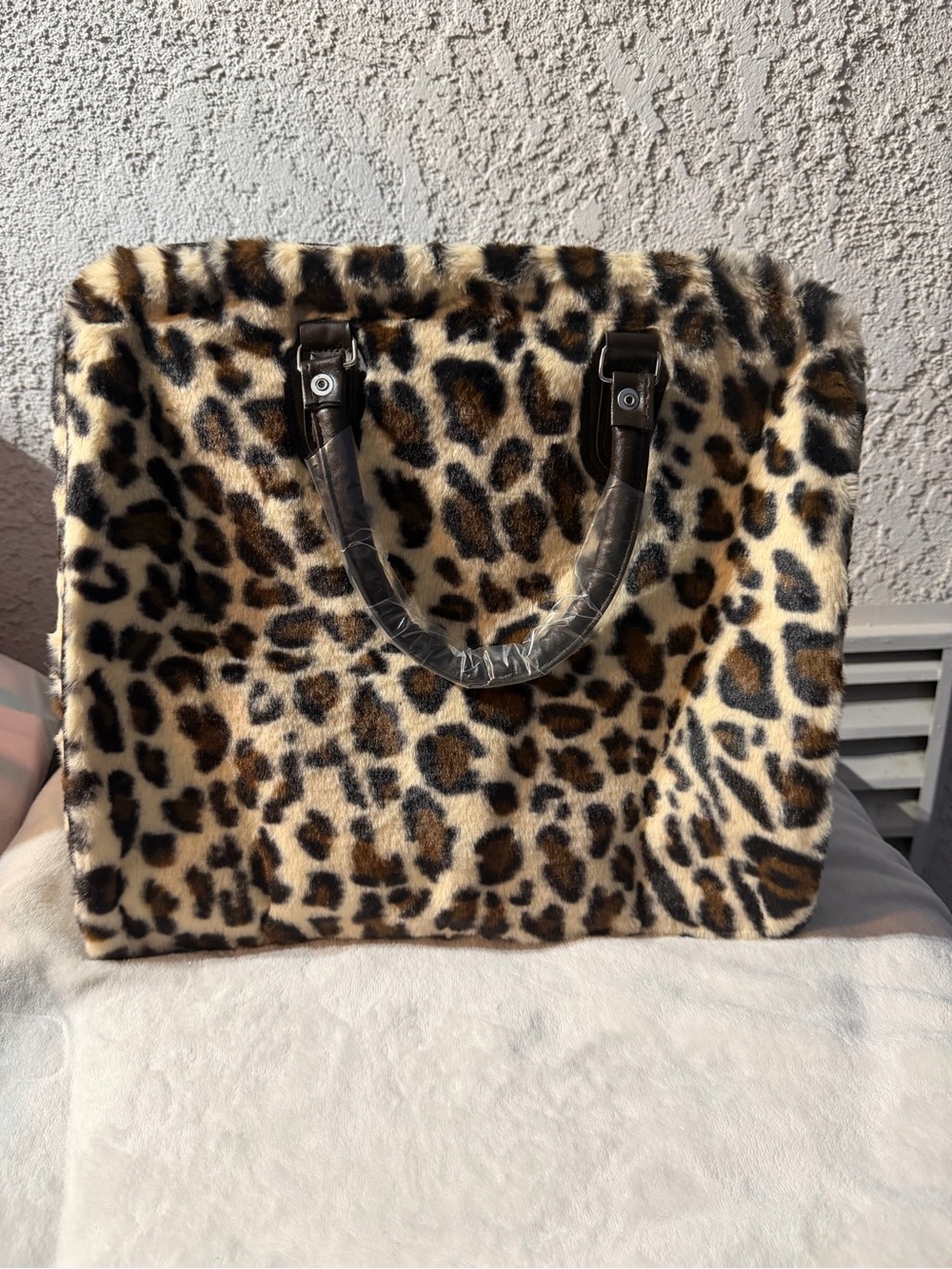 Leopard Print Faux Fur Tote Bag - Brown/Black